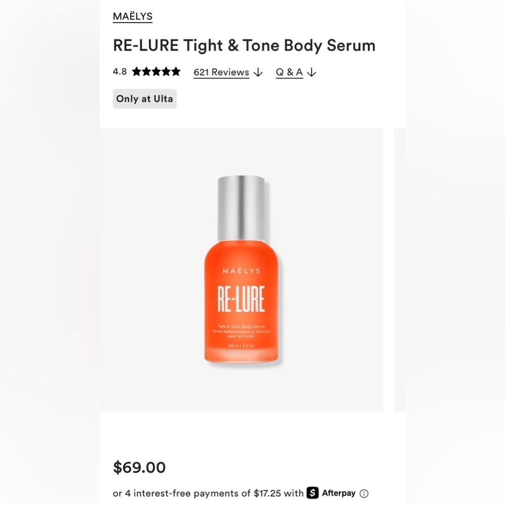 Sold at ULTA only!  Authentic MAELY’S RE-LURE Tight & Tone Body Serum